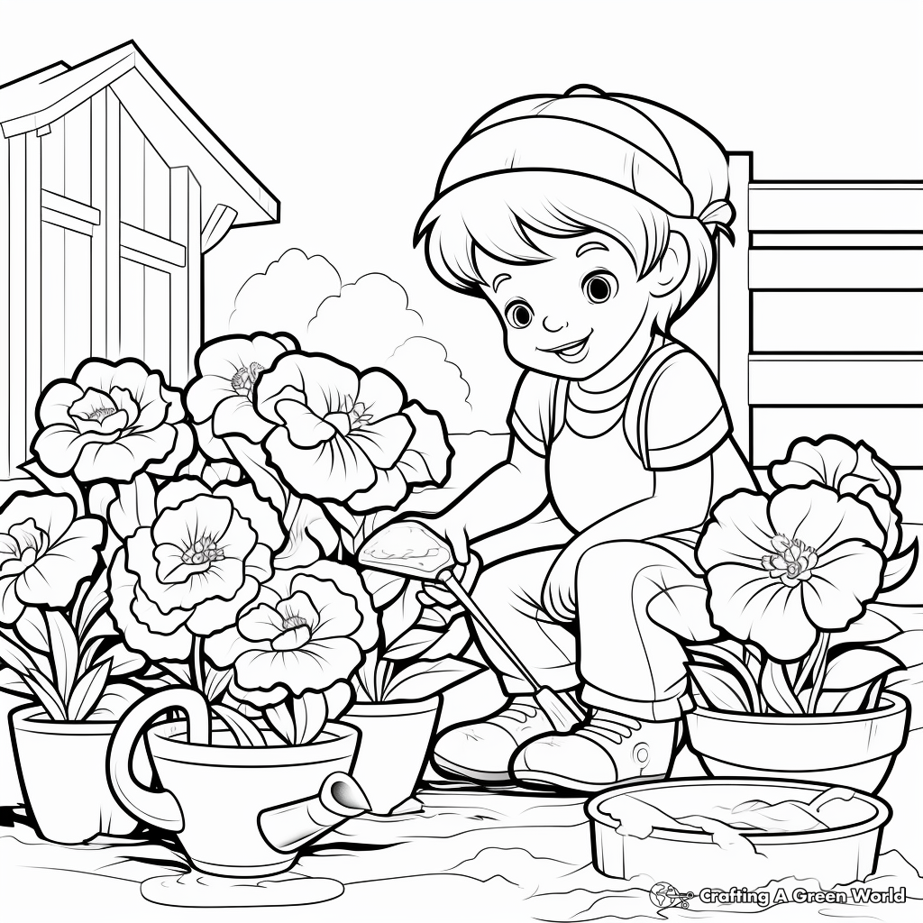 Garden Scene Peony Coloring Pages 2