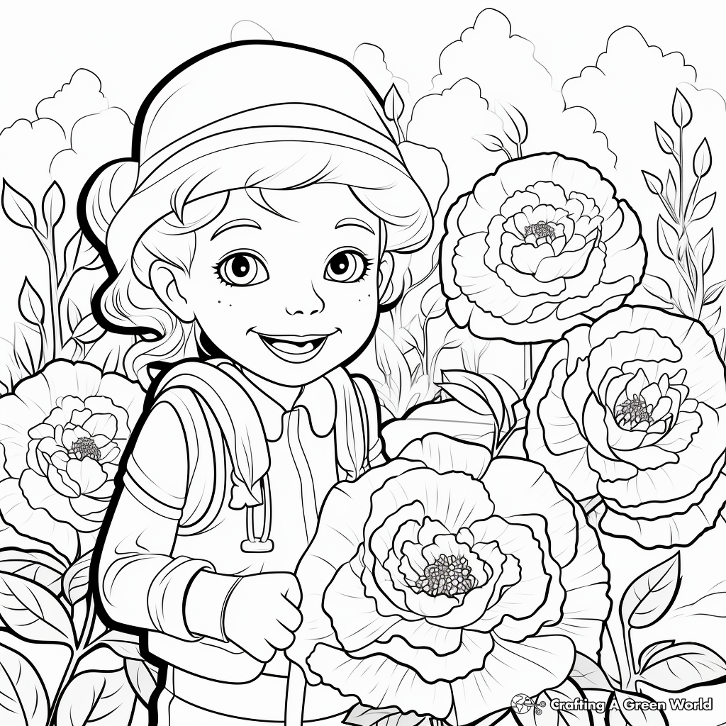 Garden Scene Peony Coloring Pages 3