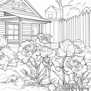 Garden Scene Peony Coloring Pages 4