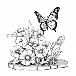 Garden Scene with Flowers and Butterflies Coloring Pages 1