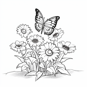 Garden Scene with Flowers and Butterflies Coloring Pages 2