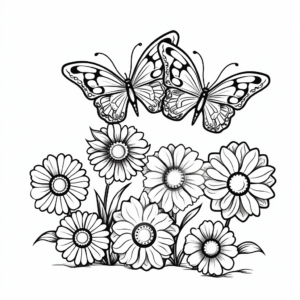 Garden Scene with Flowers and Butterflies Coloring Pages 3