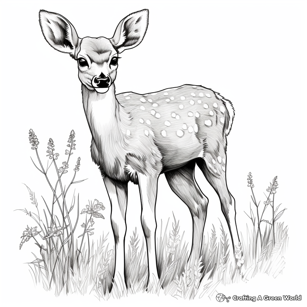 Gentle Deer in the Meadow Coloring Pages 2