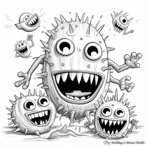 Germ Attack Coloring Pages: Bacteria, Virus and Fungi 1