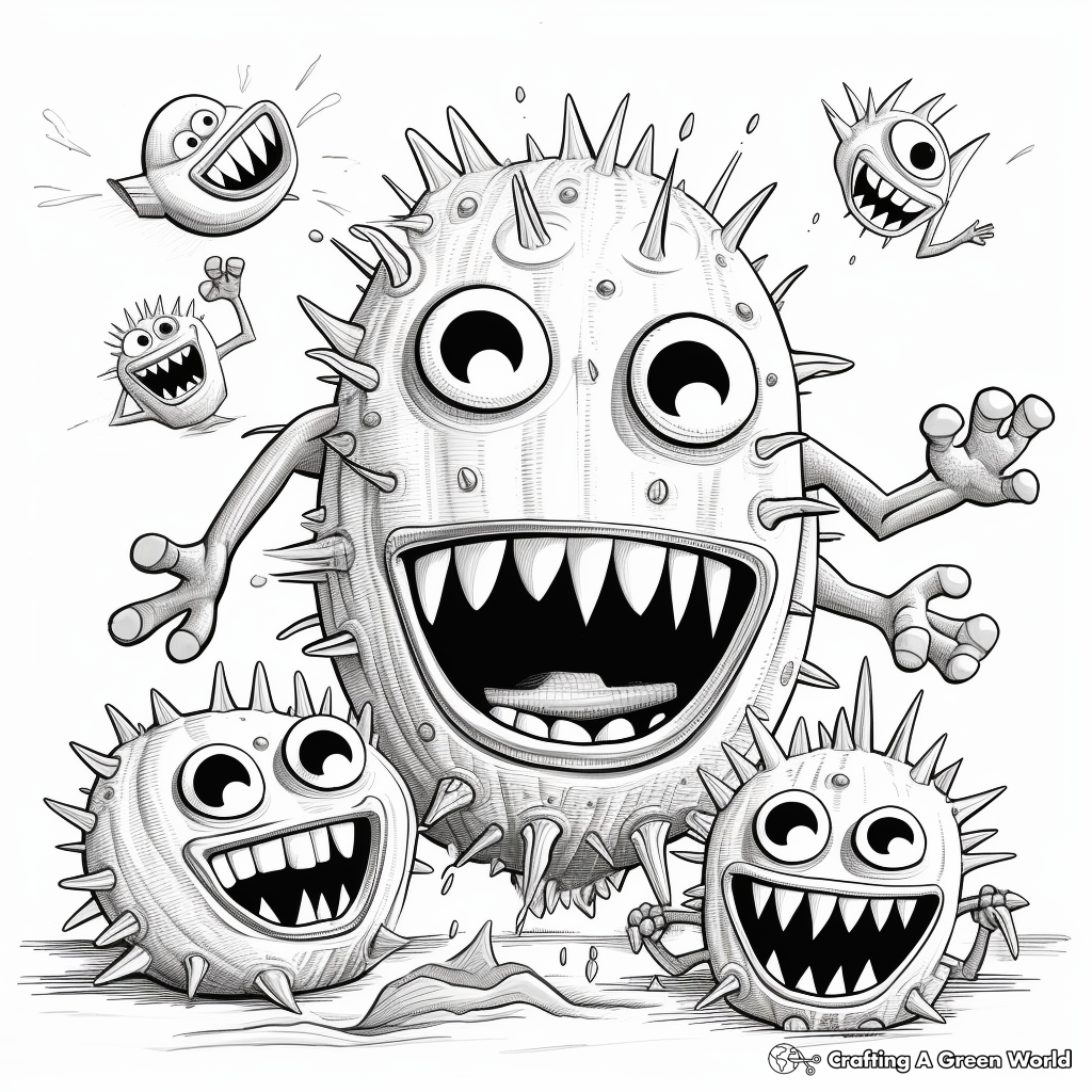 Germ Attack Coloring Pages: Bacteria, Virus and Fungi 1