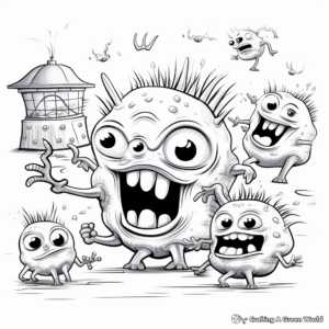Germ Attack Coloring Pages: Bacteria, Virus and Fungi 2