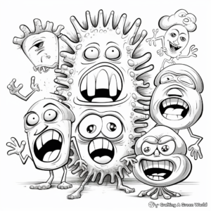 Germ Attack Coloring Pages: Bacteria, Virus and Fungi 3