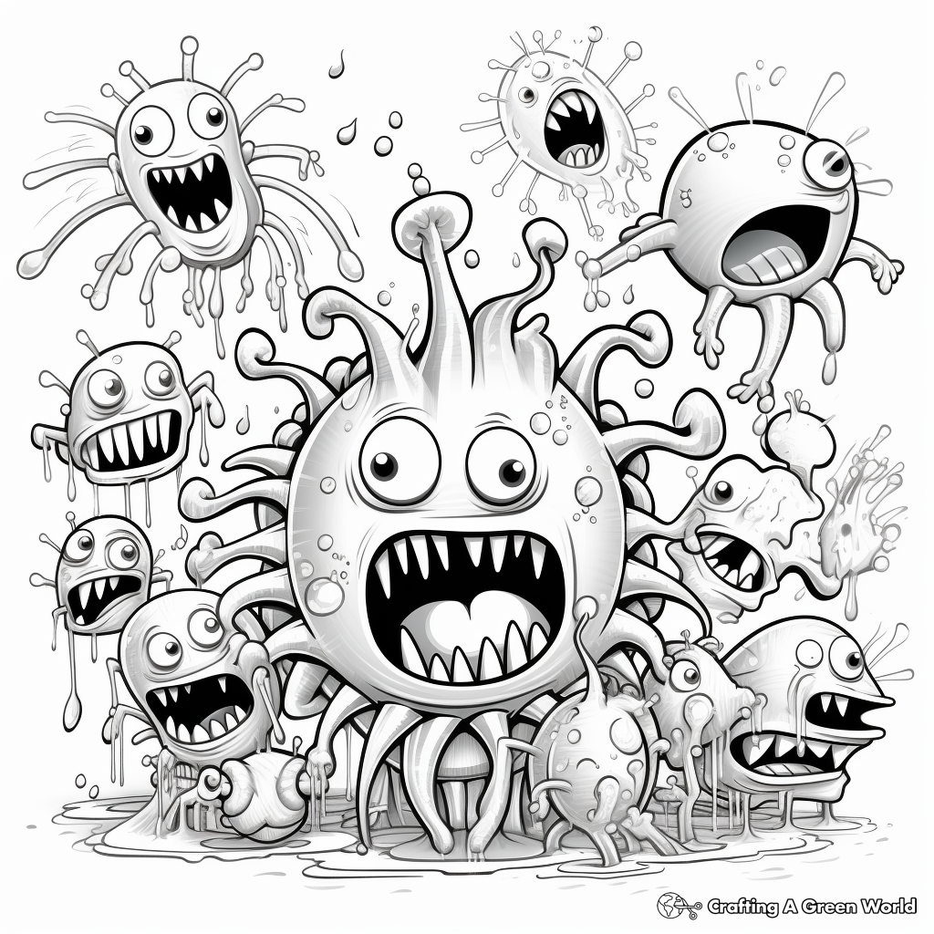 Germ Attack Coloring Pages: Bacteria, Virus and Fungi 4