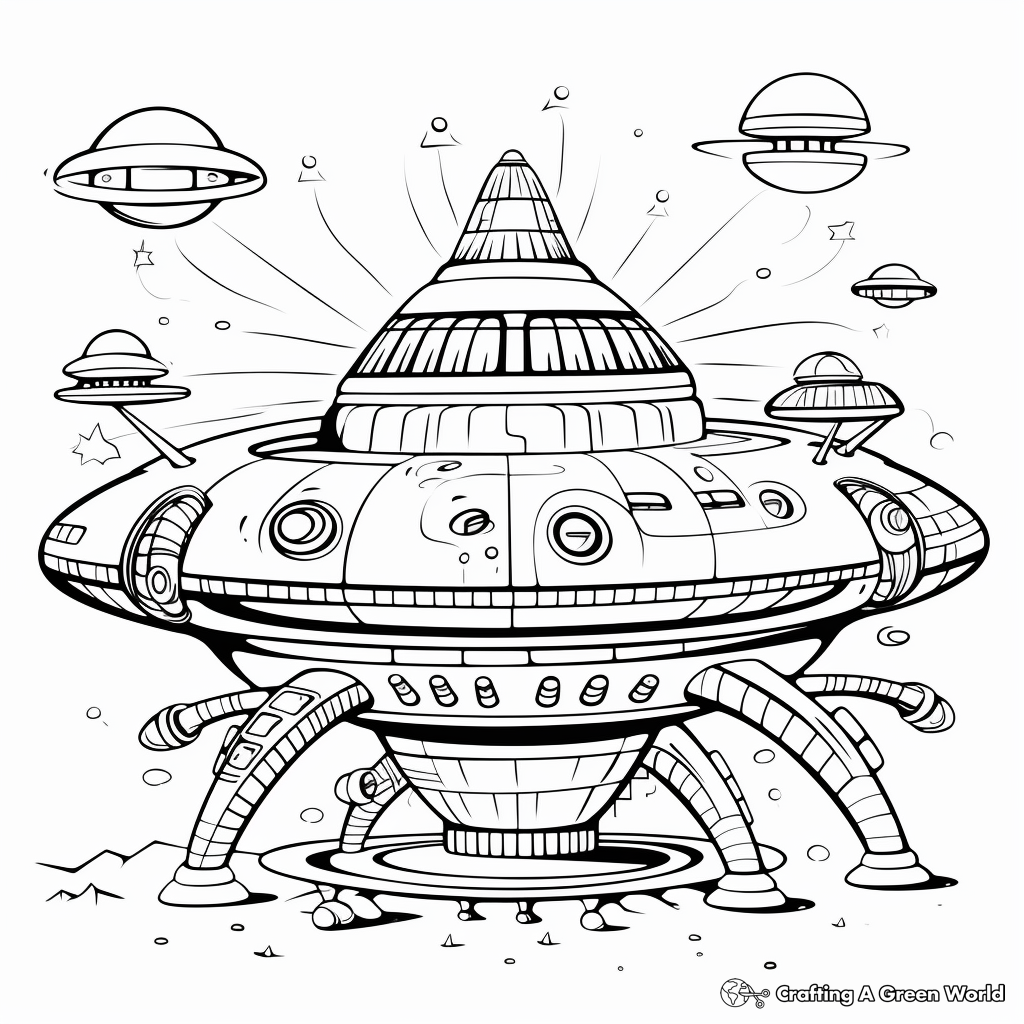 Giant Alien Spaceship: World Invader Coloring Pages 3