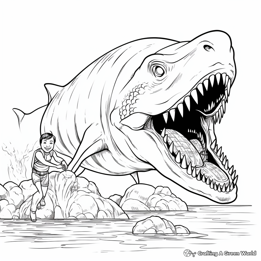 Giant Megalodon Attack Coloring Pages 1