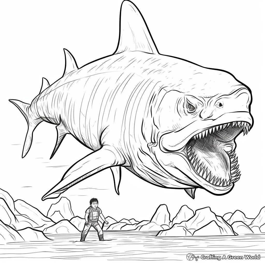 Giant Megalodon Attack Coloring Pages 3