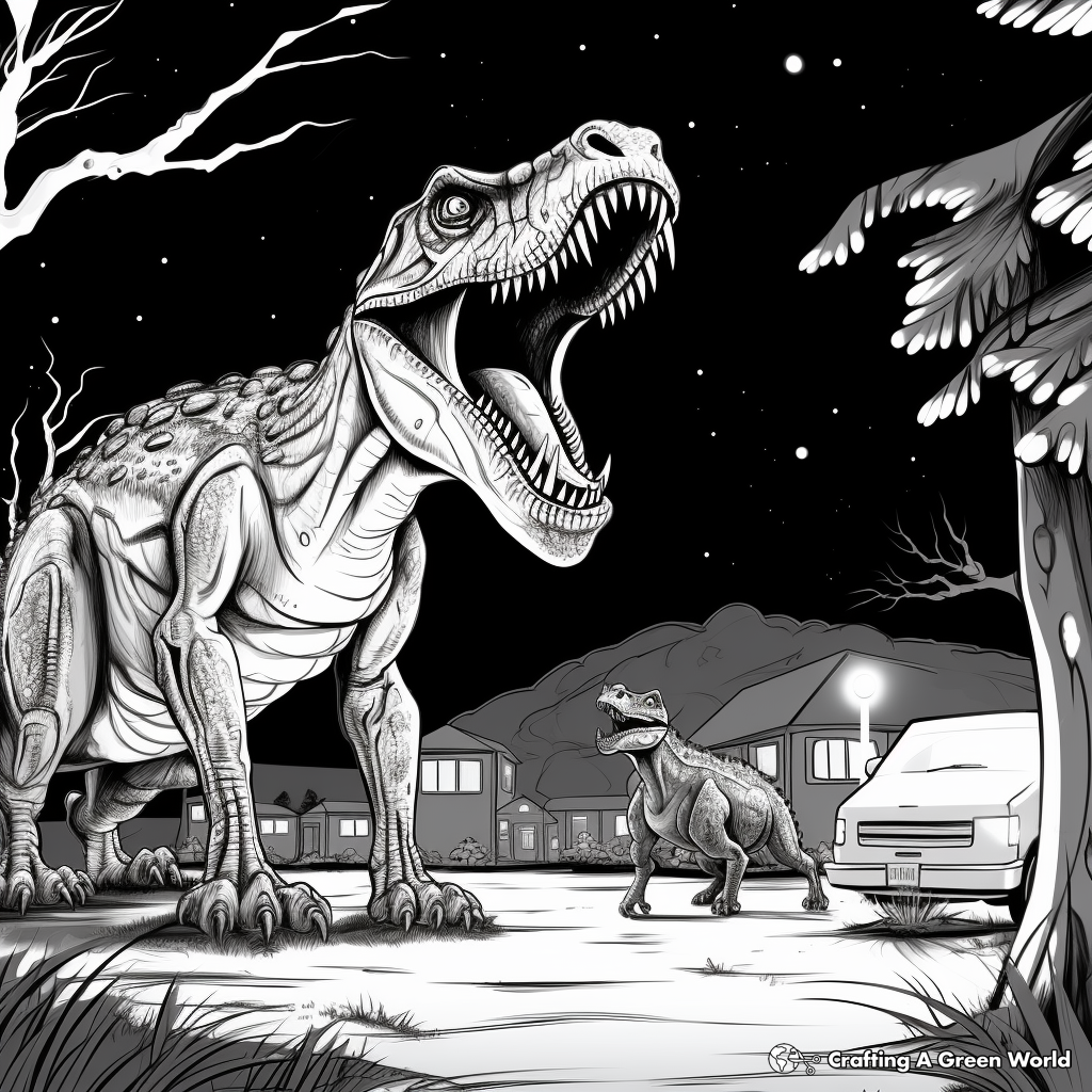 Giganotosaurus and T Rex at Night Coloring Pages 1
