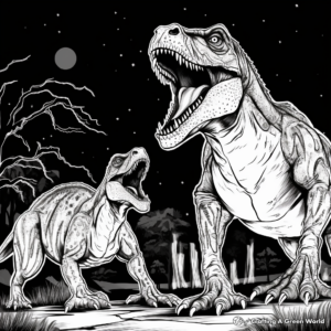 Giganotosaurus and T Rex at Night Coloring Pages 2