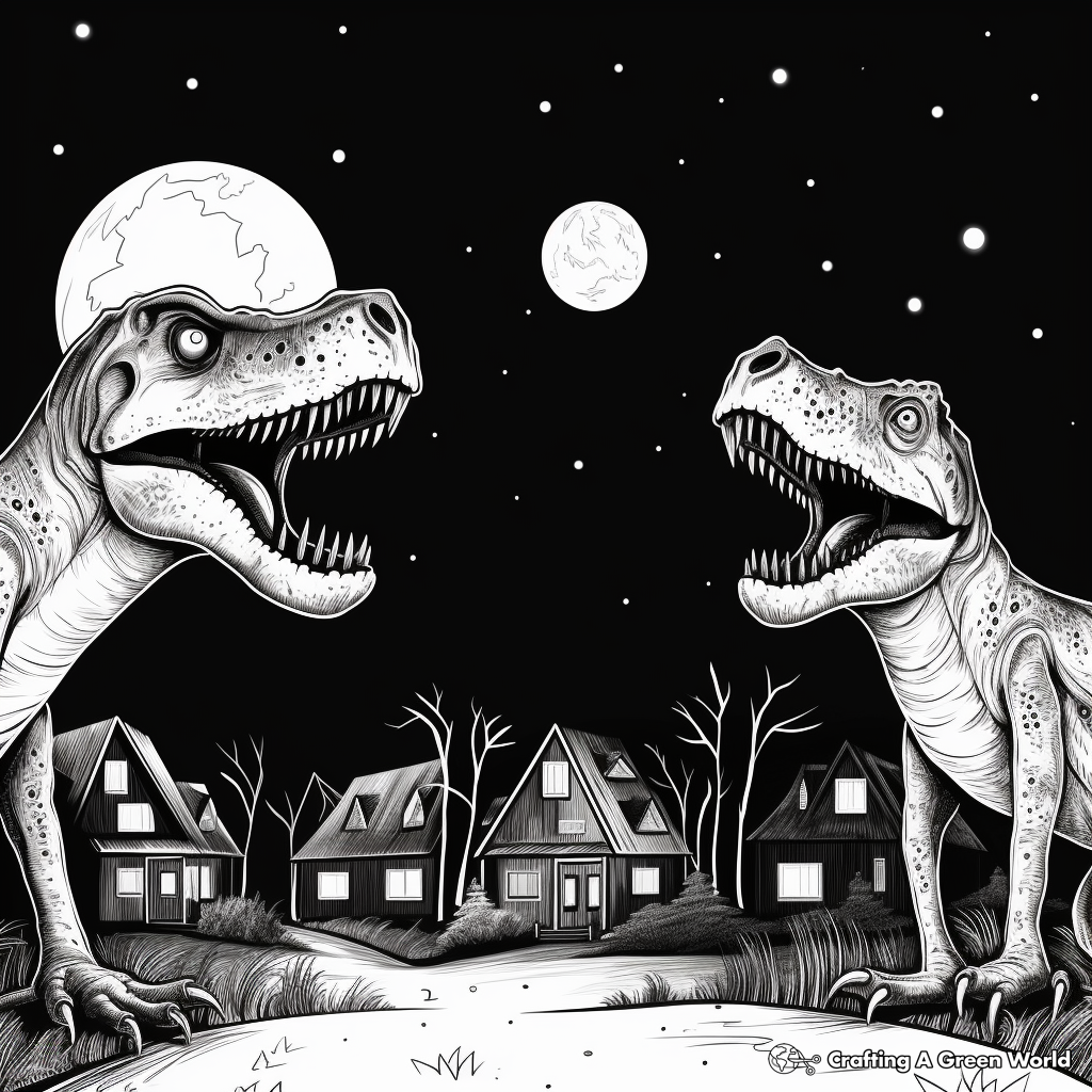 Giganotosaurus and T Rex at Night Coloring Pages 4