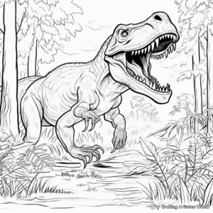Giganotosaurus and T Rex in Jungle Scene Coloring Pages 1