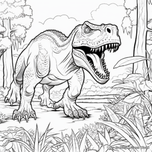 Giganotosaurus and T Rex in Jungle Scene Coloring Pages 3