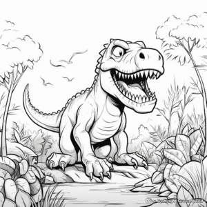Giganotosaurus and T Rex in Misty Jungle Coloring Pages 3