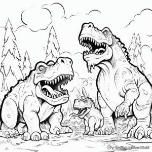 Giganotosaurus and T Rex with Background Volcanic Eruption Coloring Pages 3