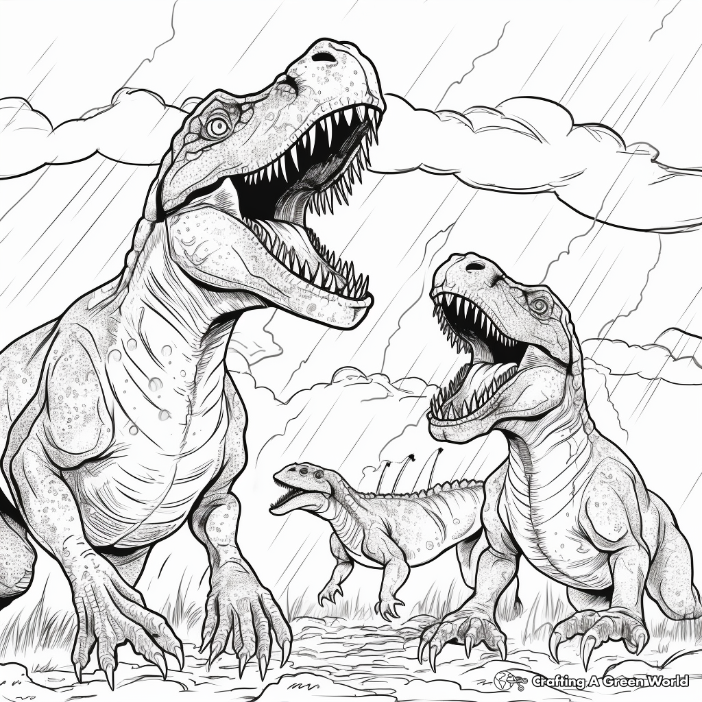 Giganotosaurus vs T Rex During a Thunderstorm Coloring Pages 1