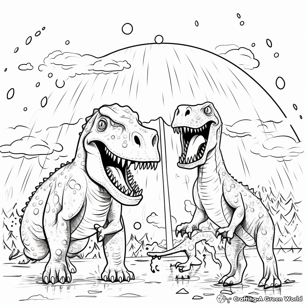 Giganotosaurus vs T Rex During a Thunderstorm Coloring Pages 4