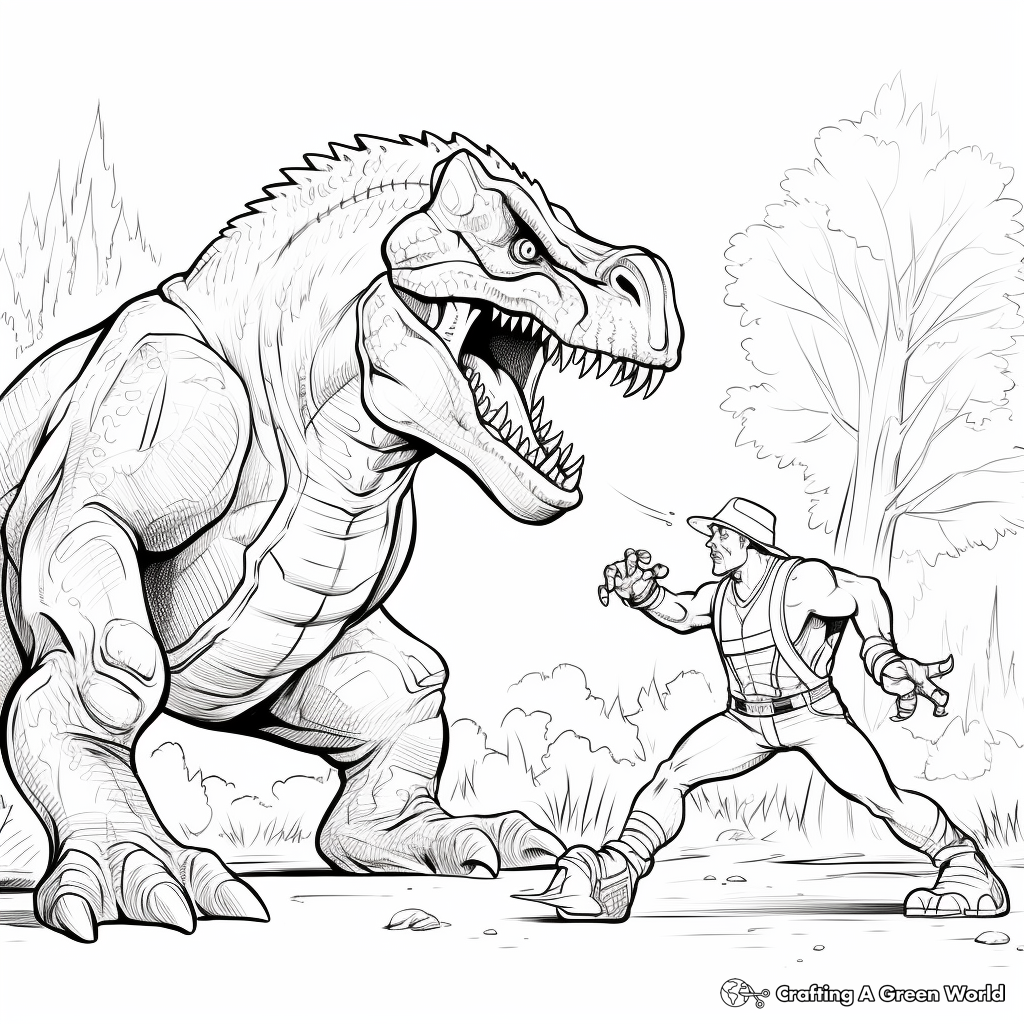 Giganotosaurus vs T-rex Epic Battle Coloring Pages 1
