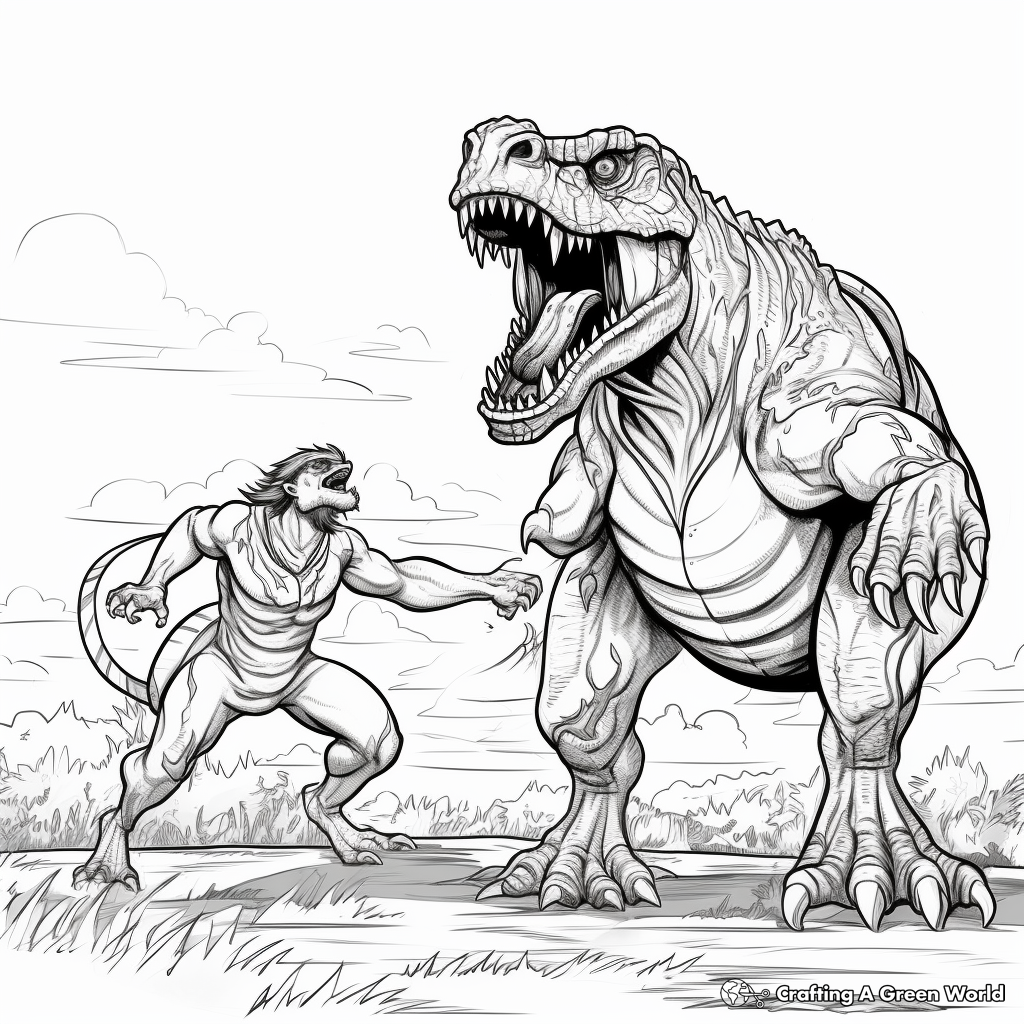 Giganotosaurus vs T-rex Epic Battle Coloring Pages 3