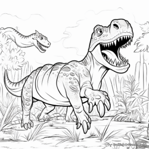 Giganotosaurus vs T Rex in Lively Wilderness Coloring Pages 1