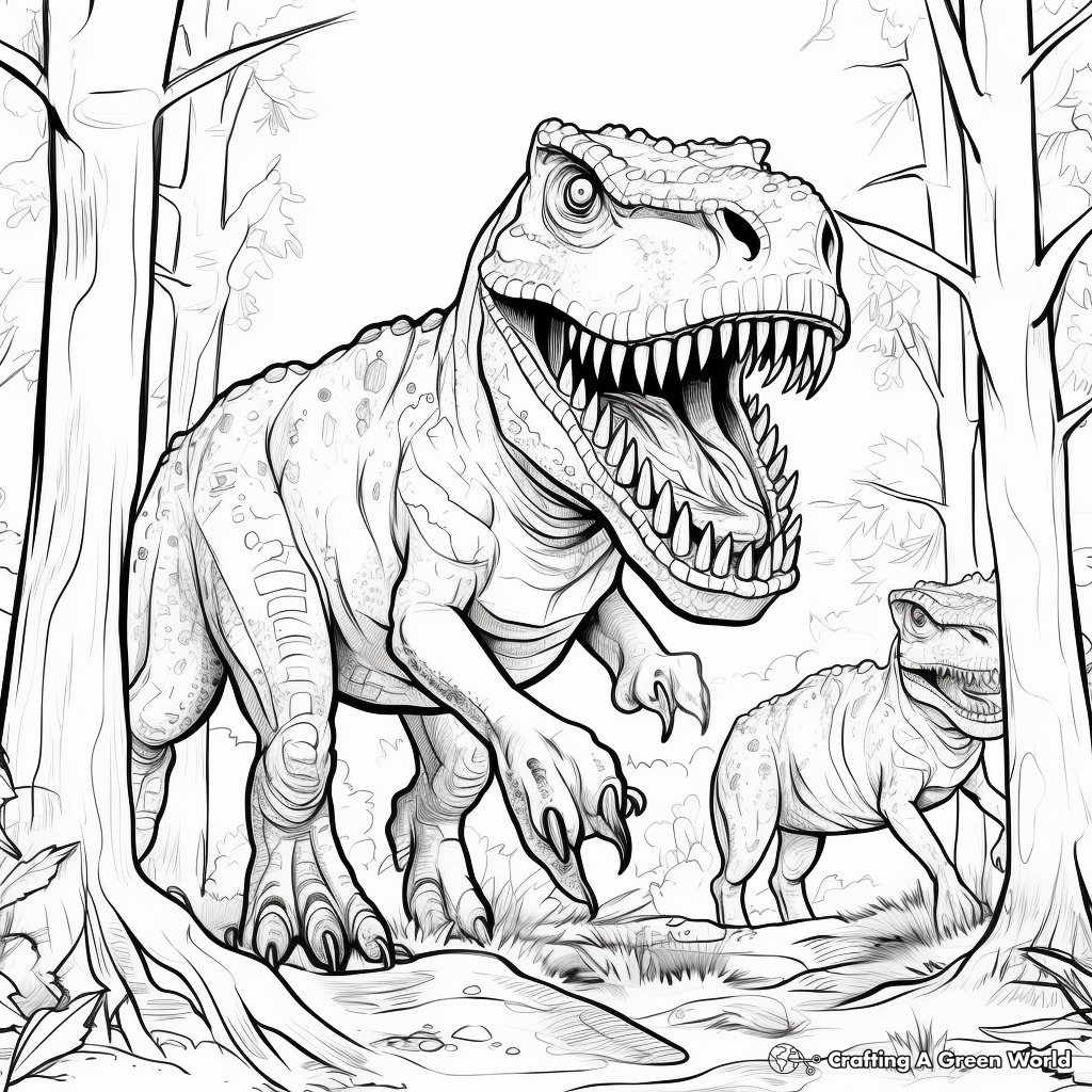Giganotosaurus vs T Rex in Lively Wilderness Coloring Pages 2