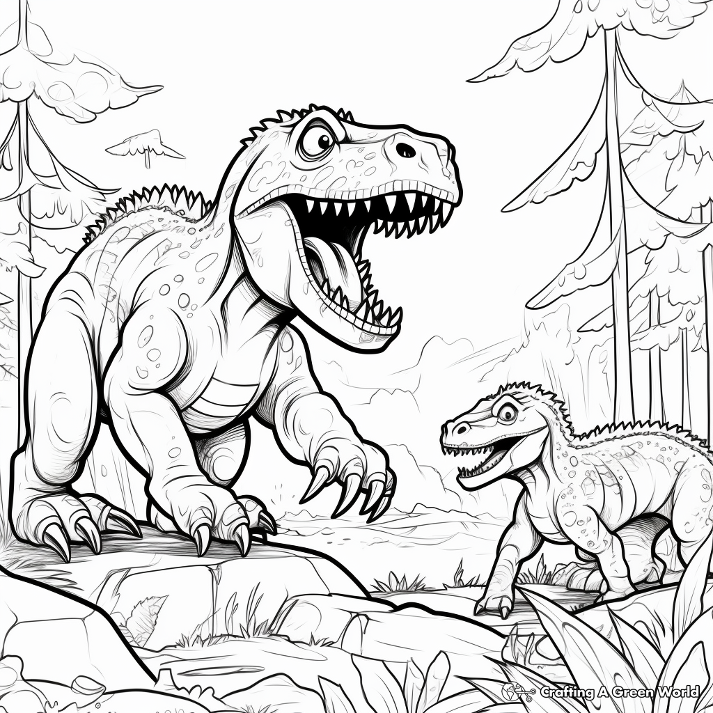 Giganotosaurus vs T Rex in Lively Wilderness Coloring Pages 4