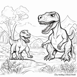 Giganotosaurus vs T Rex: Prehistoric Scene Coloring Pages 2