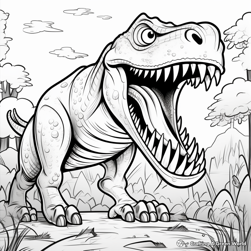 Gigantic Tarbosaurus Roaring Coloring Page 1