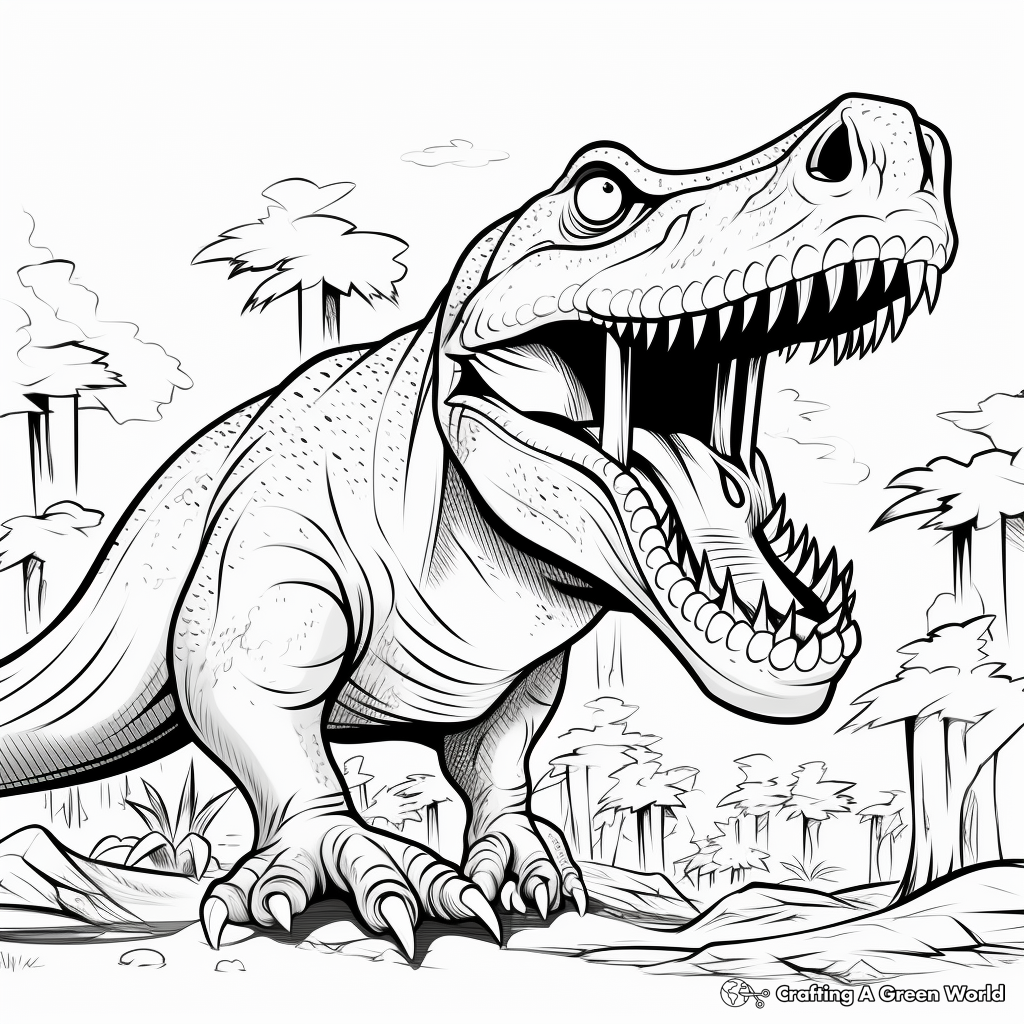 Gigantic Tarbosaurus Roaring Coloring Page 2