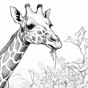 Giraffe Eating Leaves: Natural Environment Coloring Pages 2