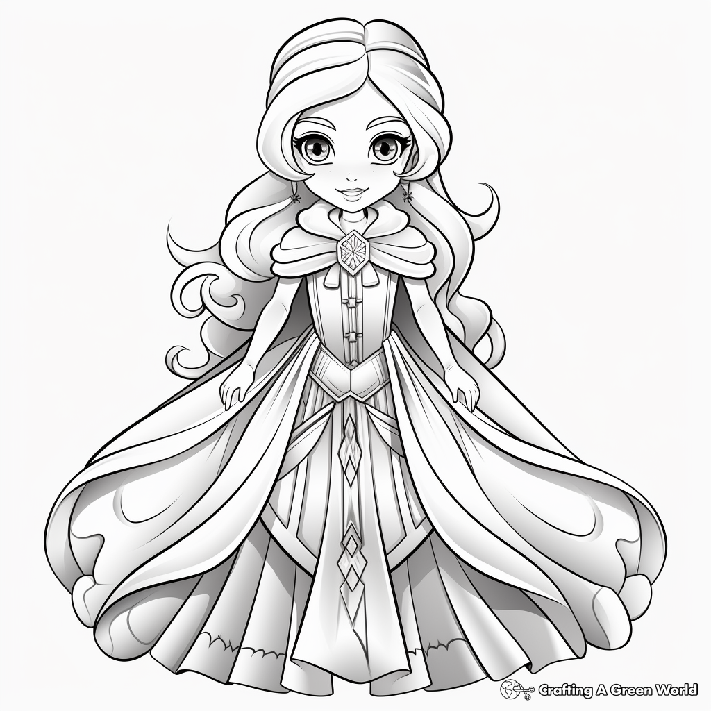Glistening Icy Gown Winter Princess Coloring Pages 1