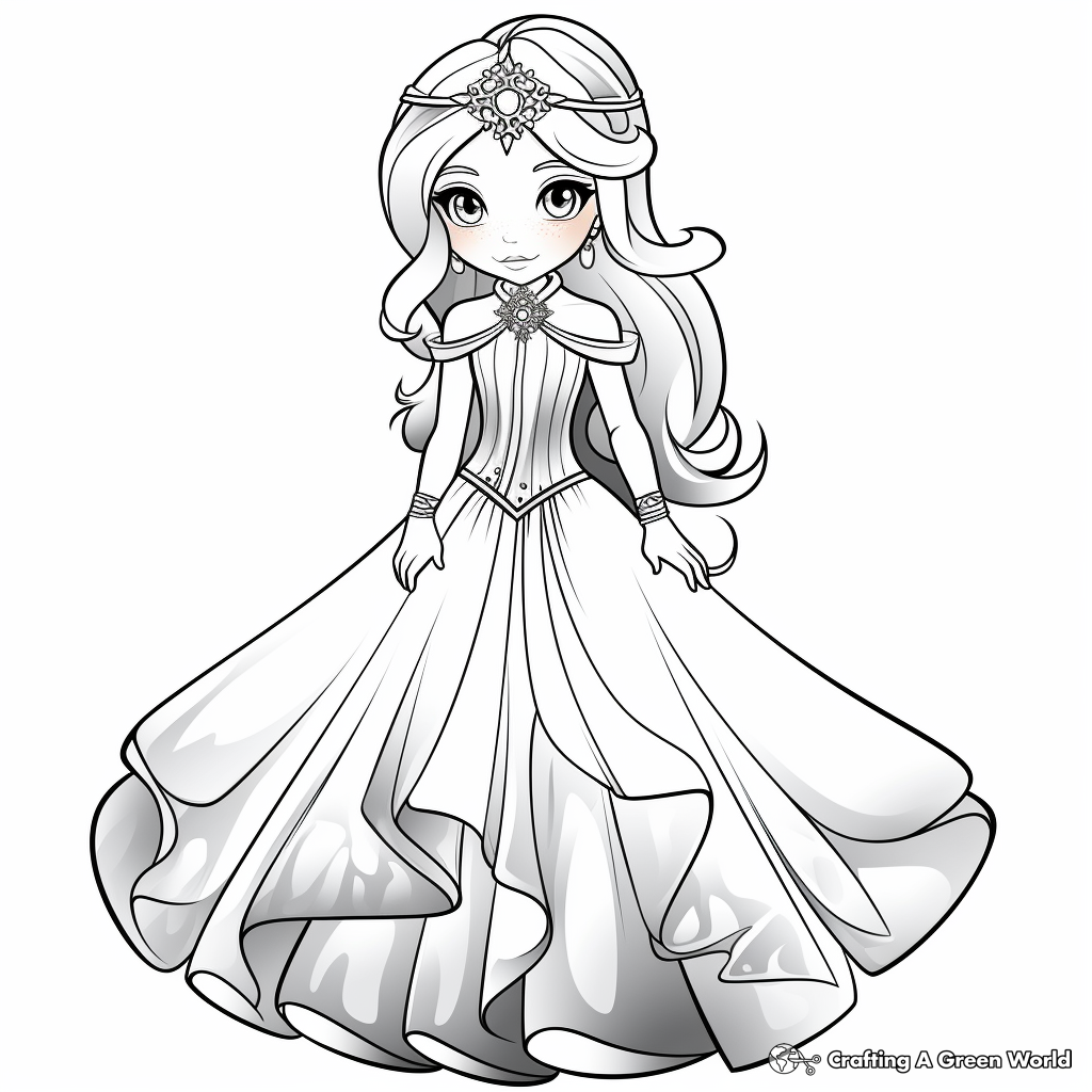 Glistening Icy Gown Winter Princess Coloring Pages 4