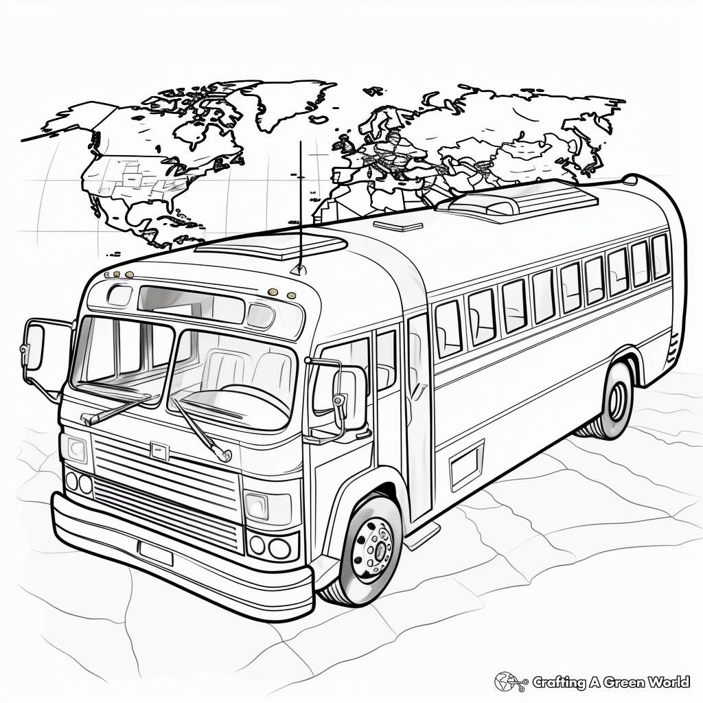 Global Transportation: Bus and Map Coloring Pages 4