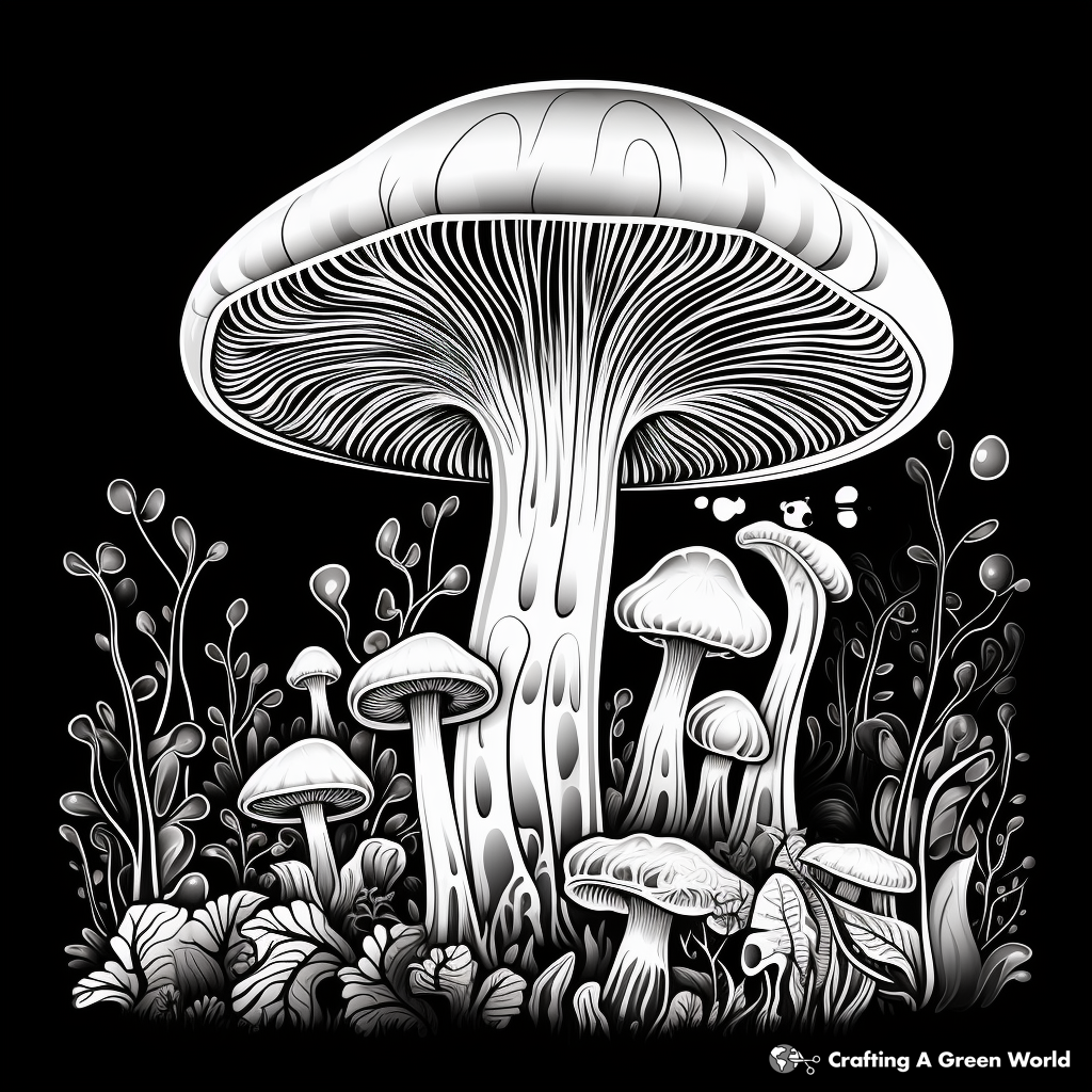 Glow in The Dark Bioluminescent Mushroom Coloring Pages 1