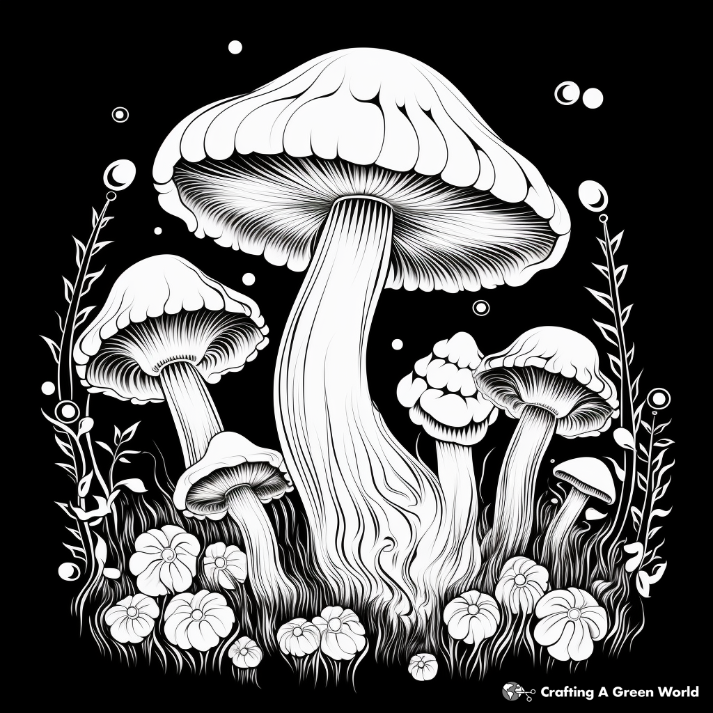 Glow in The Dark Bioluminescent Mushroom Coloring Pages 2