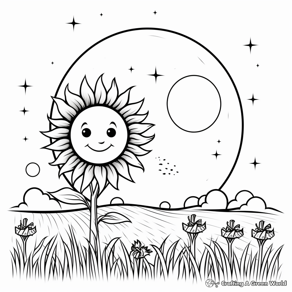 Glowing Harvest Moon and Sun Coloring Pages 3