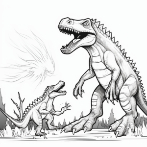 Glowing Spinosaurus vs T-Rex in the dark Coloring Pages 1