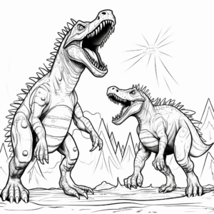 Glowing Spinosaurus vs T-Rex in the dark Coloring Pages 2