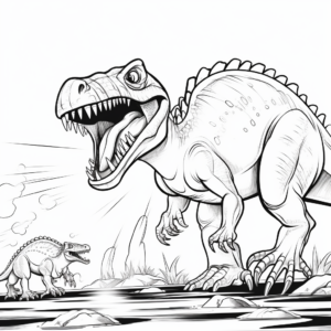 Glowing Spinosaurus vs T-Rex in the dark Coloring Pages 3
