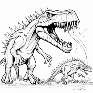 Glowing Spinosaurus vs T-Rex in the dark Coloring Pages 4