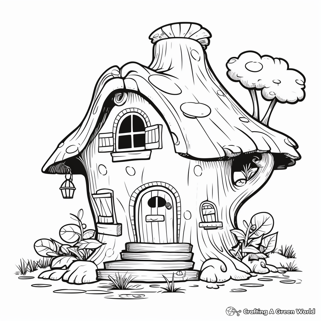 Gnome House in the Forest Coloring Pages for Children 1