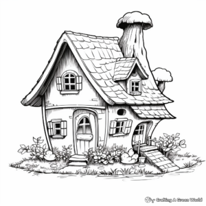 Gnome House with Garden: Nature-Scene Coloring Pages 1