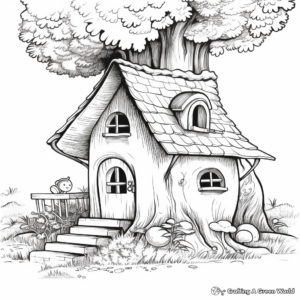 Gnome House with Garden: Nature-Scene Coloring Pages 2
