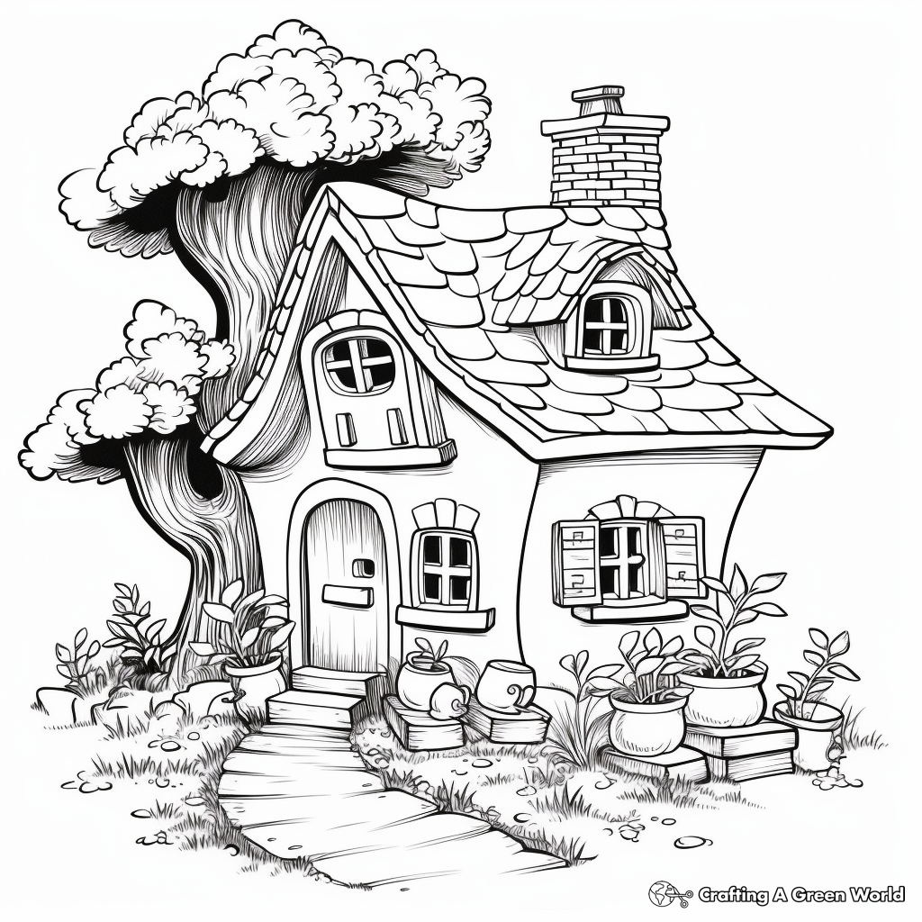 Gnome House with Garden: Nature-Scene Coloring Pages 4