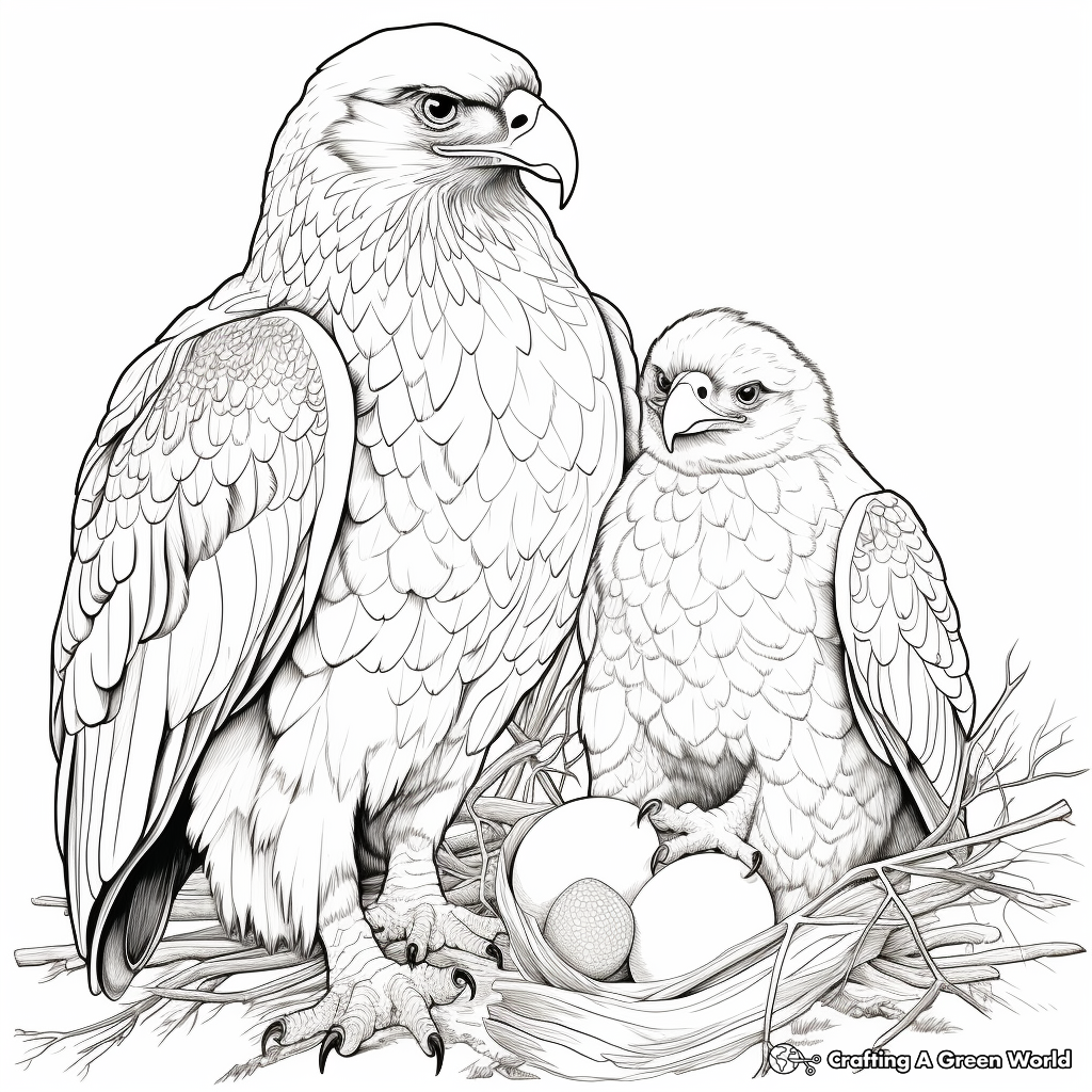 Golden Eagle Family Coloring Pages: Male, Female, and Eaglets 2