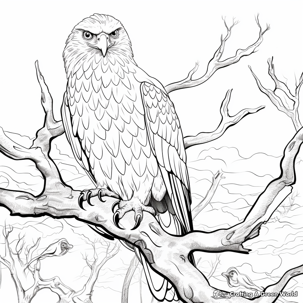 Golden Eagle Watching from Tree Coloring Pages 3