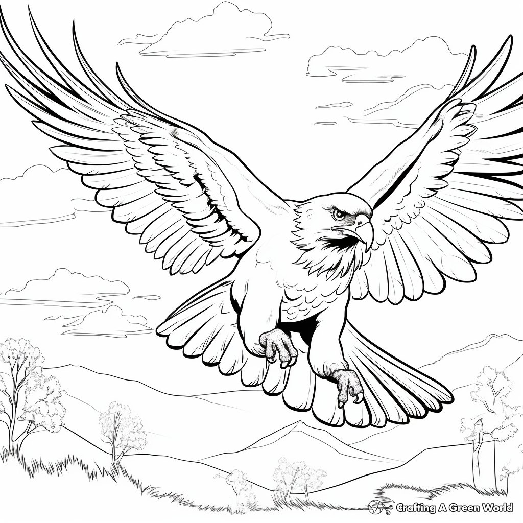 Golden Eagles in the Wild: Sky-Scene Coloring Pages 1